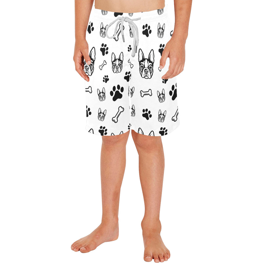 Boston Terrier Paws and Bones Boys' Casual Beach Shorts