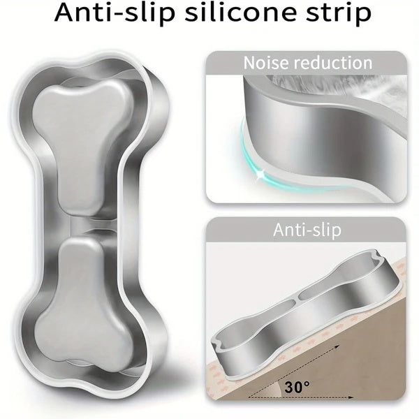 Stainless Steel Dog Food Bowl Bone Shape Dog Dual Dish For Food And Water Metal Pet Bowl Feeding Bowl - Sturdy Durable Non-Slip