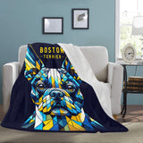 Geometric Boston Terrier Ultra-Soft Micro Fleece Blanket - Blue and Yellow
