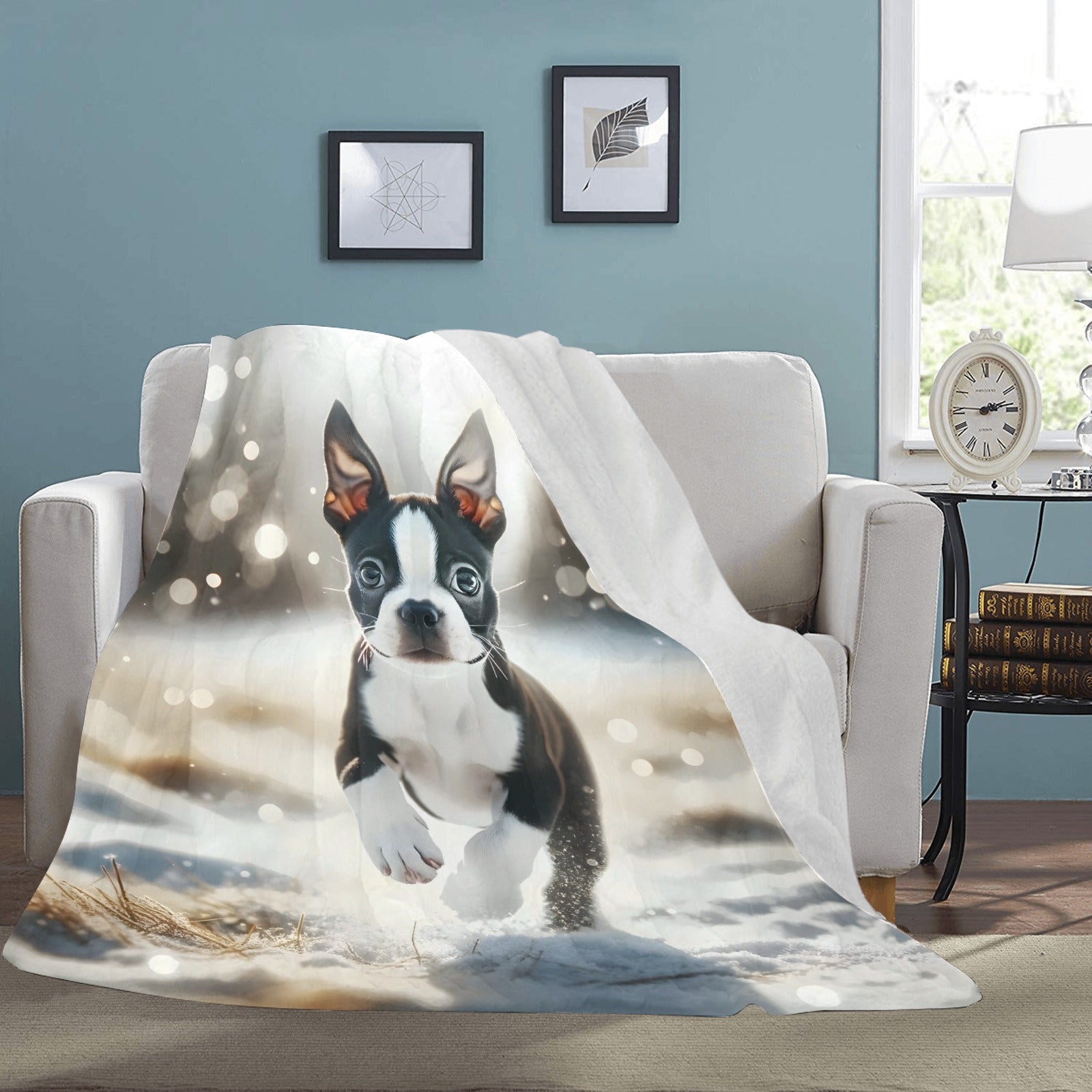 Boston Terrier Puppy Snowy Adventure Ultra-Soft Micro Fleece Blanket