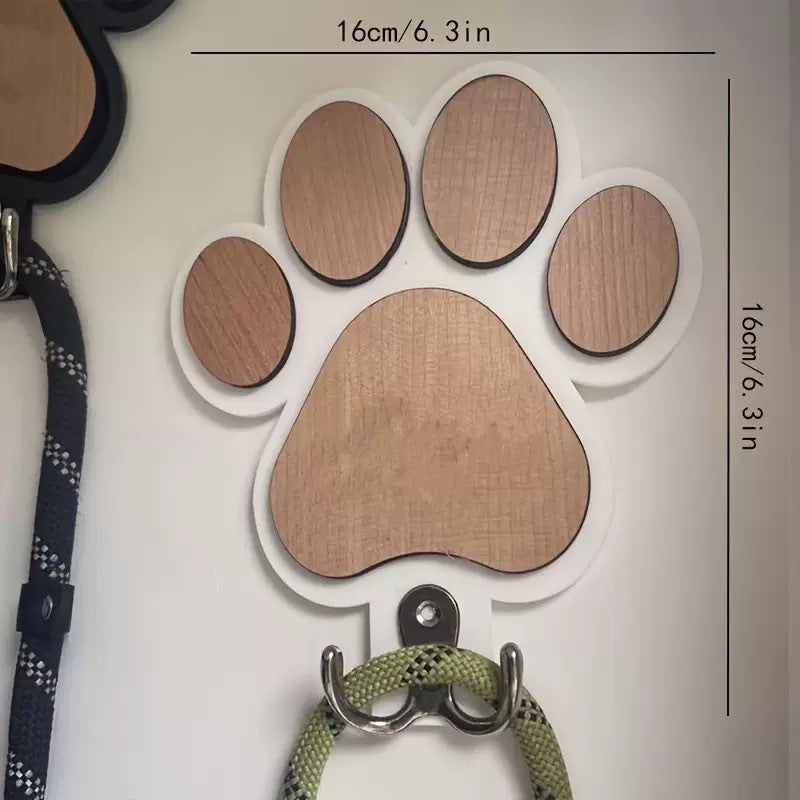 Paw Print Wooden Dog Leash Holder Wall Hook – Rustic Pet Collar & Coat Organizer, Paw Design Hanger Gift for Dog Lovers