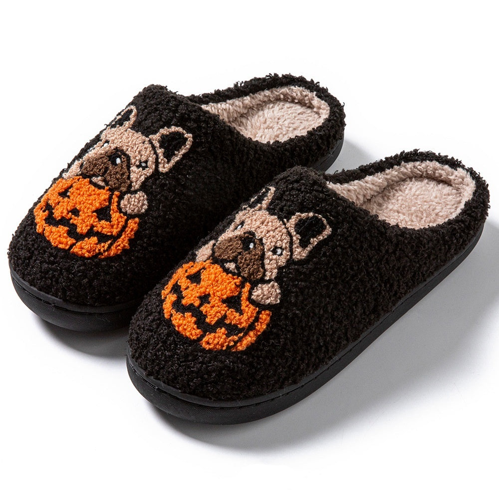 French Bulldog Pumpkin Embroidered Slippers