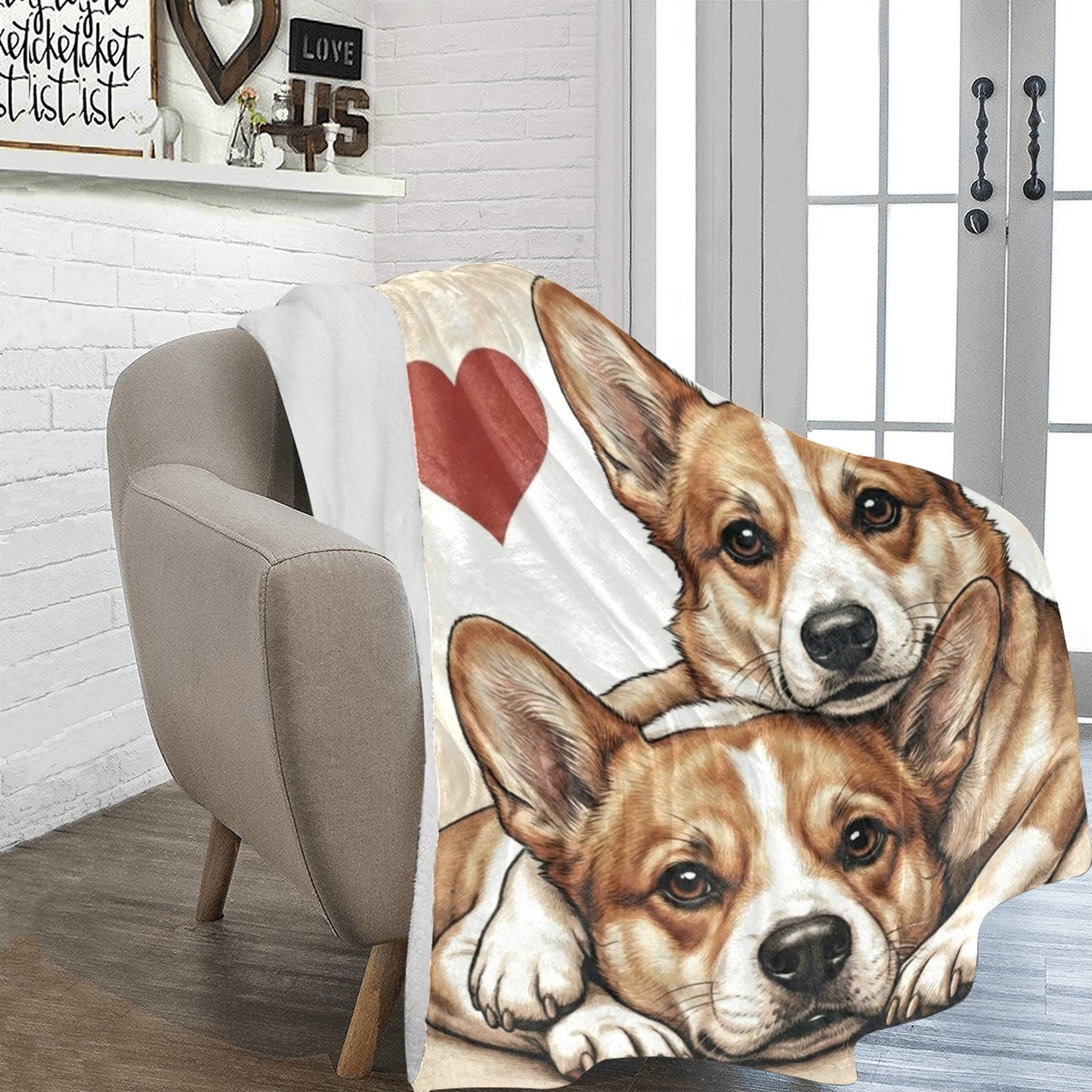 Two Corgis Love Portrait Ultra-Soft Micro Fleece Blanket .