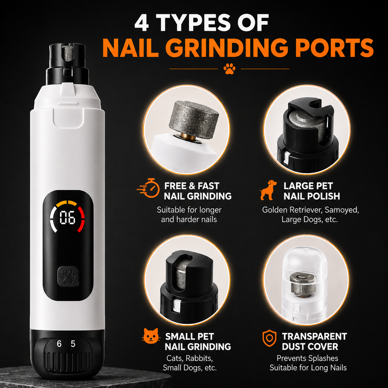 Professional Dog Nail Grinder with LED Light – Rechargeable Pet Nail Trimmer for Small, Medium & Large Dogs | 6-Speed Quiet Electric Nail File .