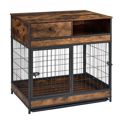 Furniture Dog Crate Double Door - Rustic Brown