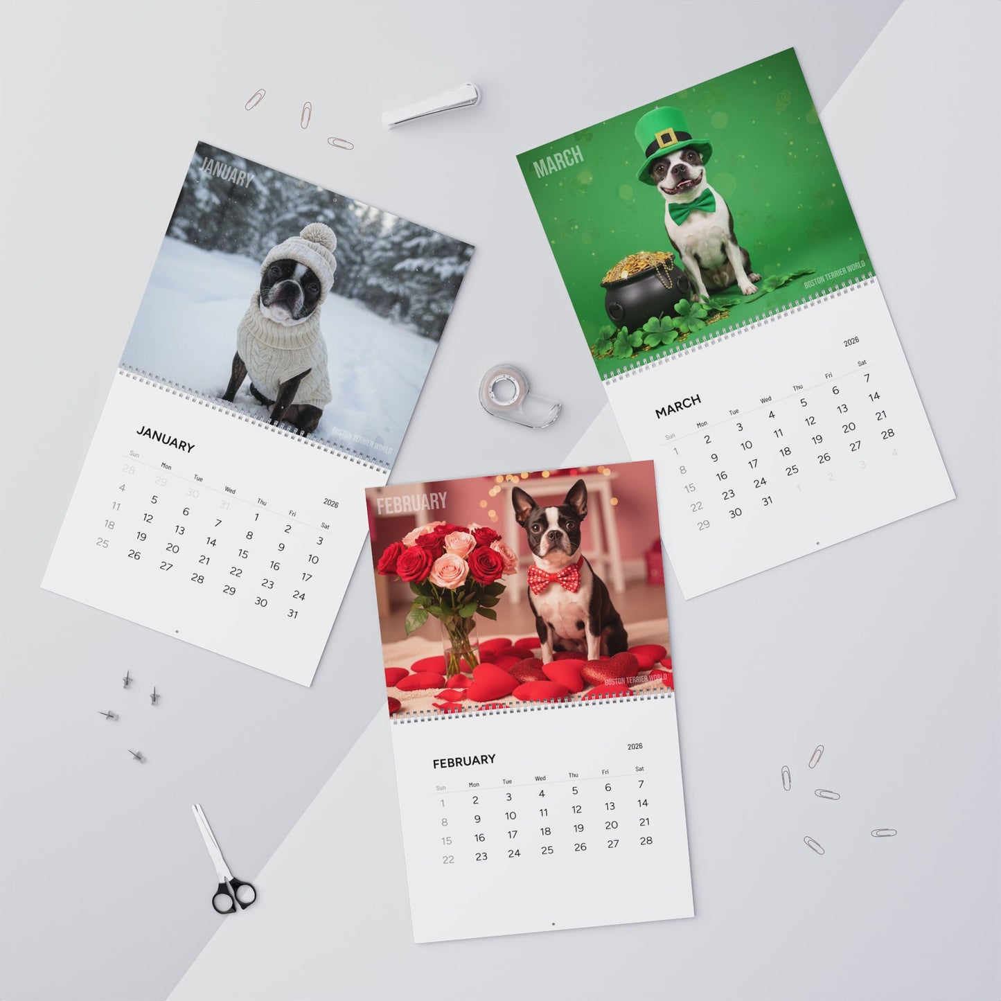 Boston Terrier World 2026 Wall Calendar