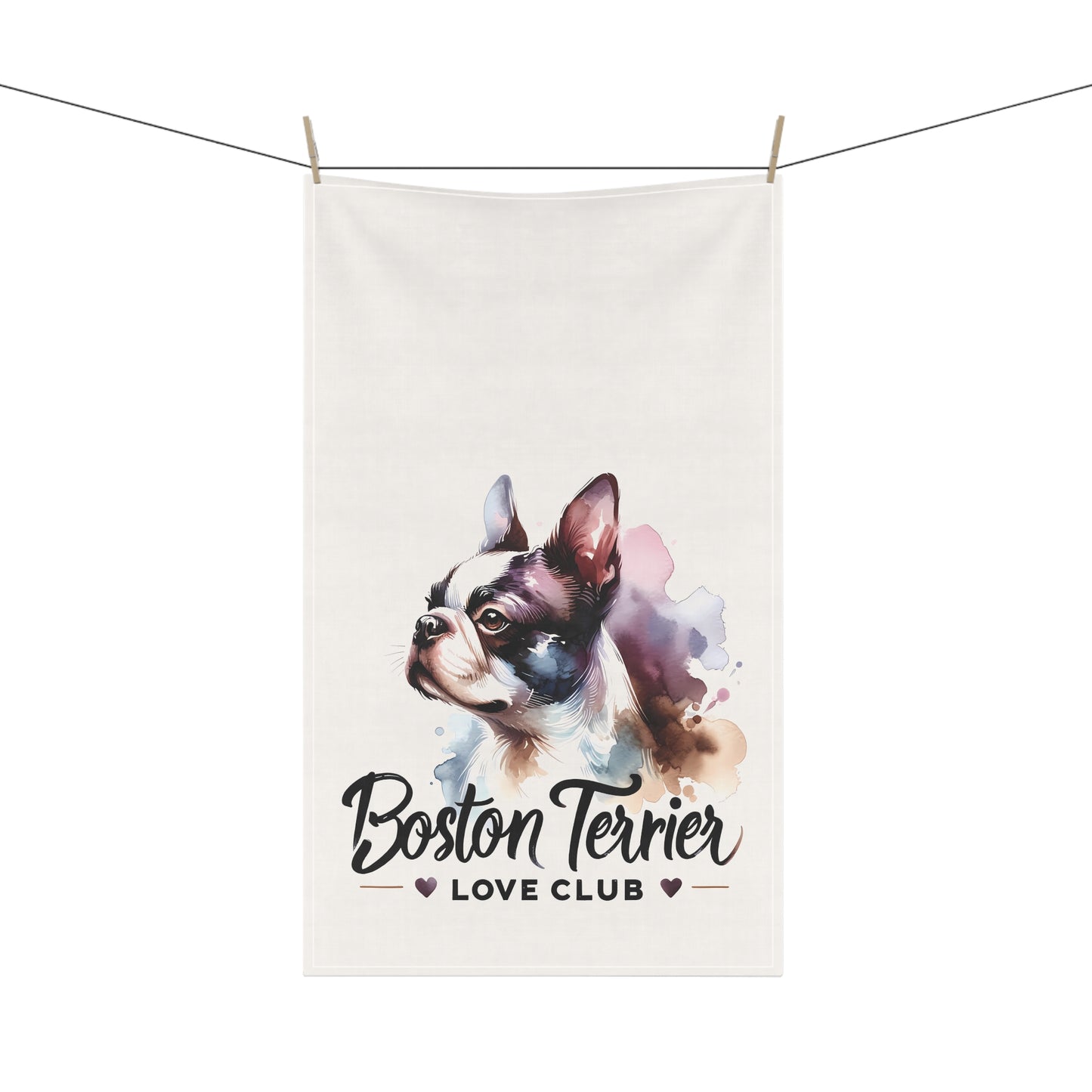 Boston Terrier Love Club - Elegant Watercolor Boston Terrier Art Kitchen Towel