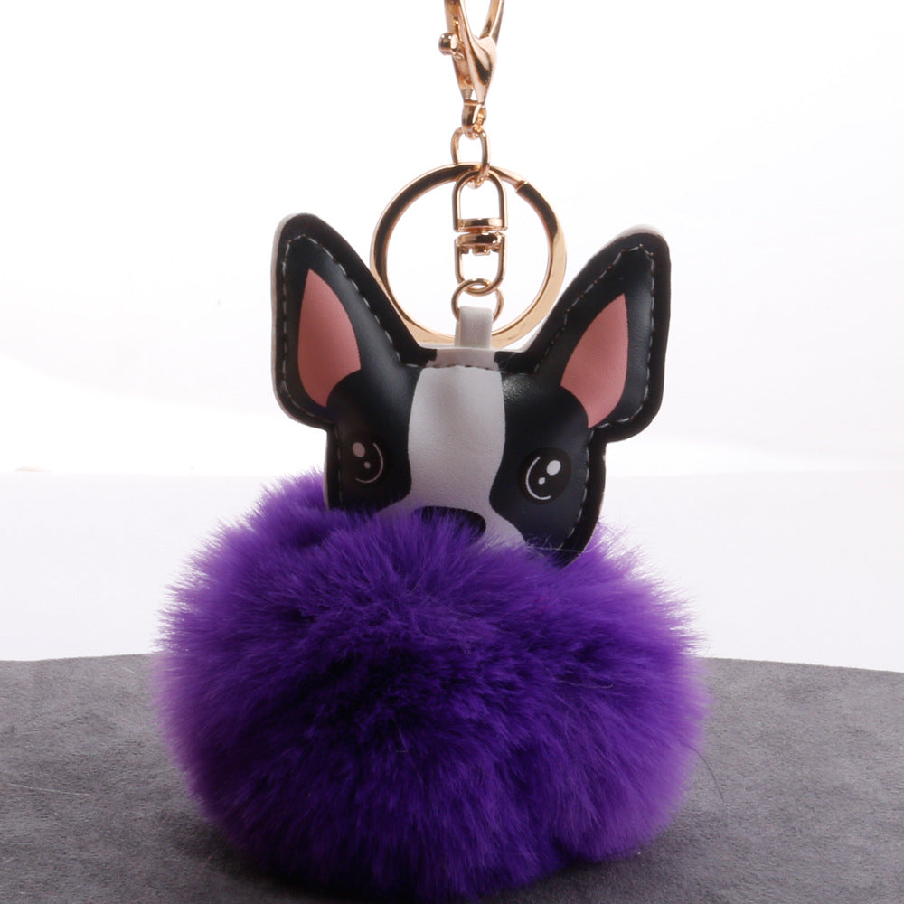 Boston Terrier Feather Puff Keyring