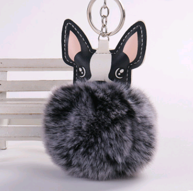 Boston Terrier Feather Puff Keyring