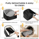 Soft Plush Dog Car Booster Seat – Washable Travel Bed with Safety Belts & Storage Pocket for Small Dogs .
