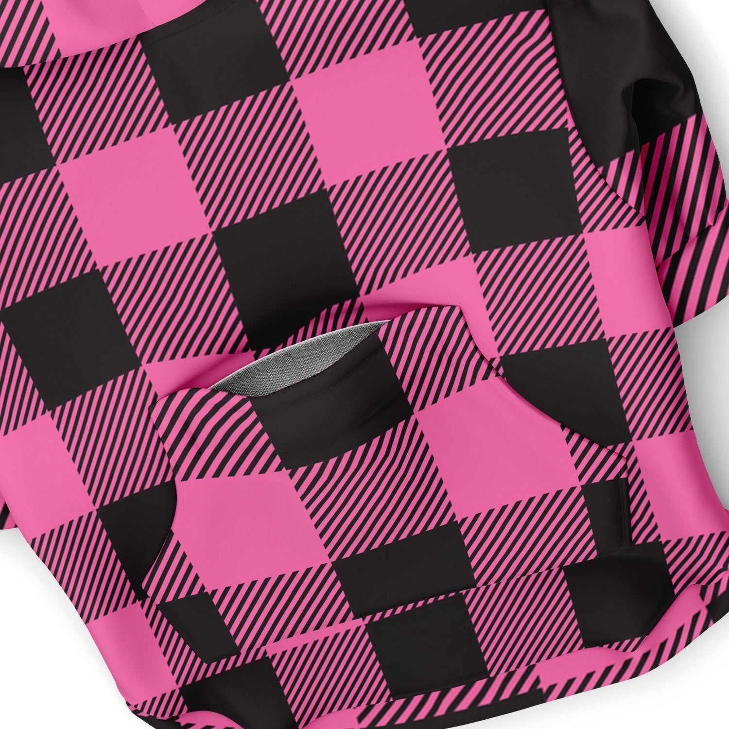 Dog Zip-Up Hoodie - Pink And Black Plaid