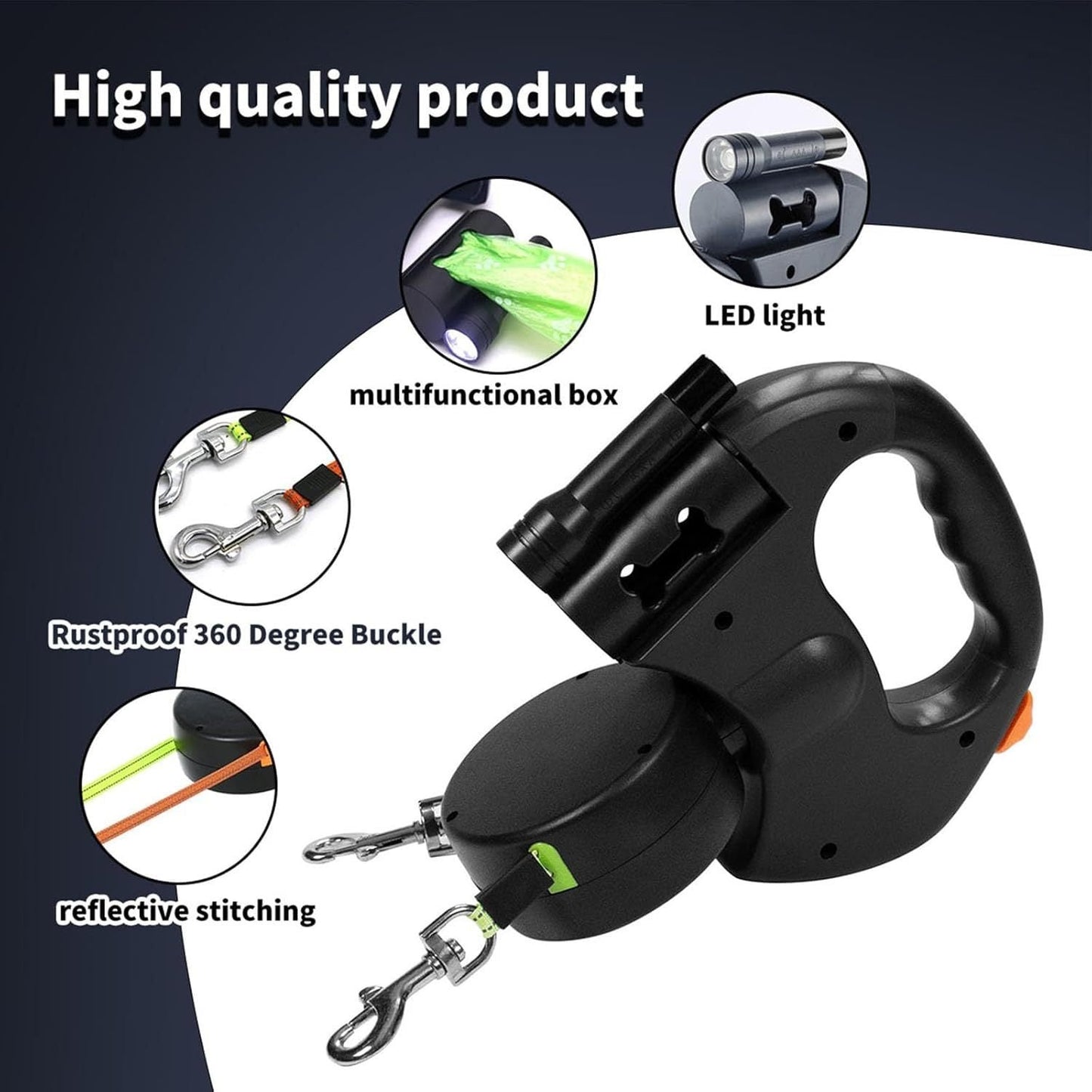 Dual Retractable Dog Leash For Small Dogs - 360 Tangle-Free Double Dog Leash