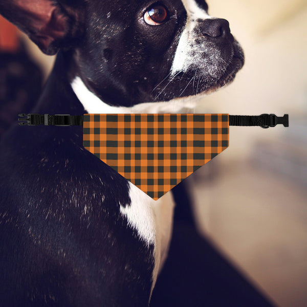 Black and Orange Plaid Dog Bandana Collar
