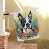 Boston Terrier Surrounded By Flowers Garden & House Banner