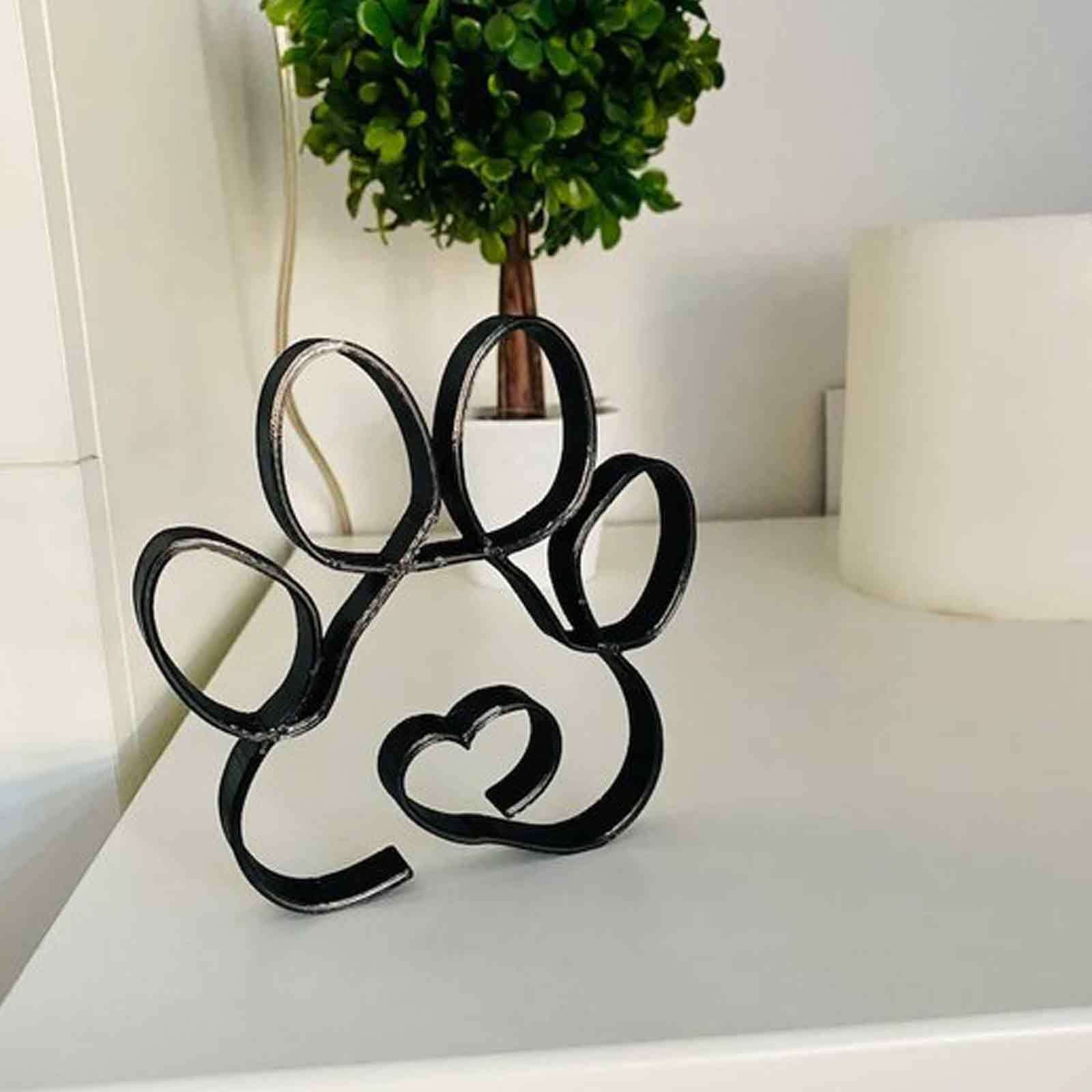 Dog Paw Heart Metal Sculpture
