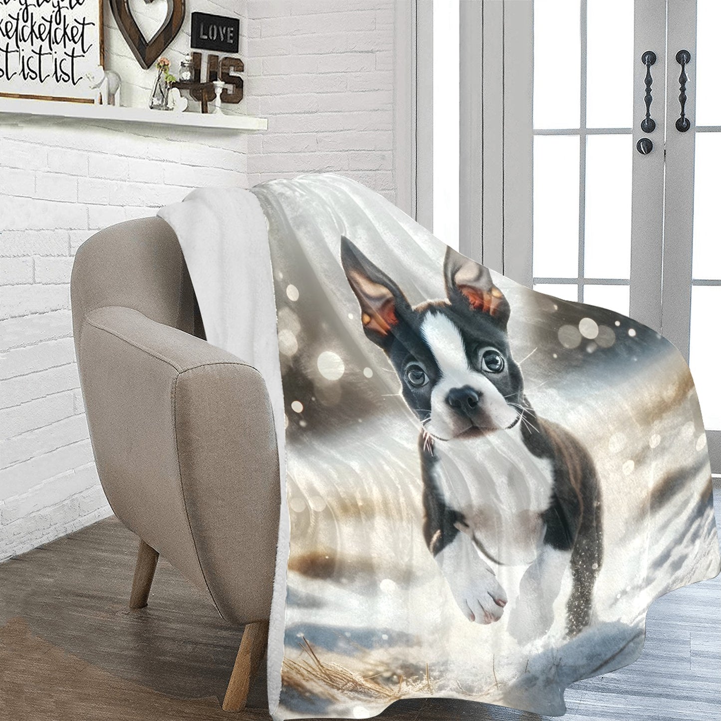 Boston Terrier Puppy Snowy Adventure Ultra-Soft Micro Fleece Blanket