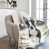 Boston Terrier Puppy Snowy Adventure Ultra-Soft Micro Fleece Blanket