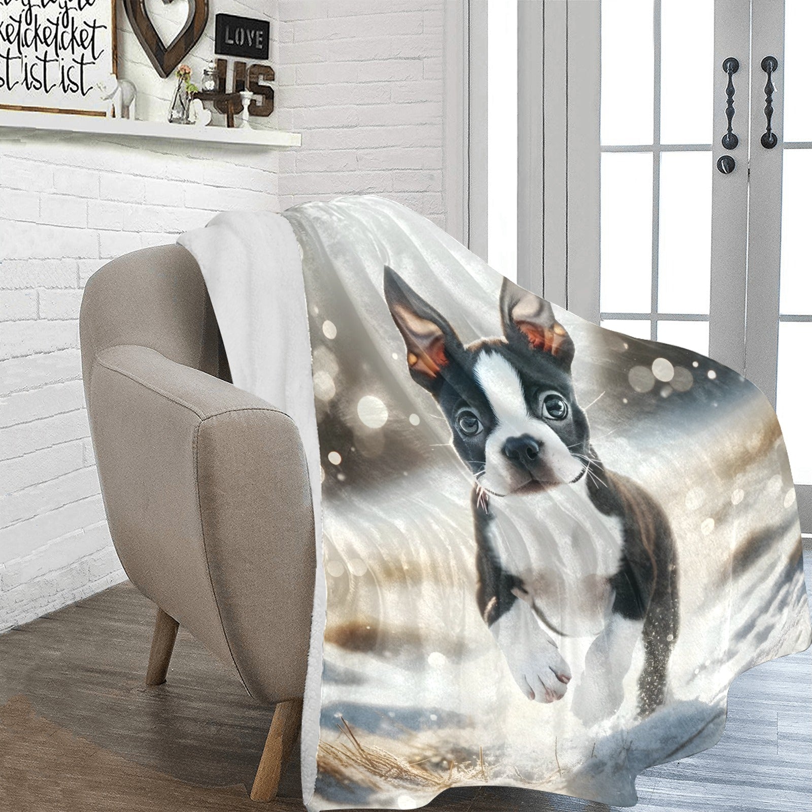 Boston Terrier Puppy Snowy Adventure Ultra-Soft Micro Fleece Blanket