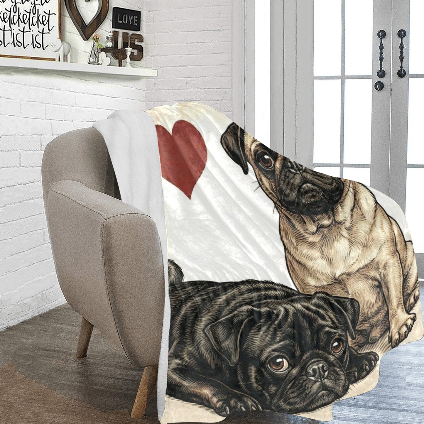 Two Pugs Love Portrait Ultra-Soft Micro Fleece Blanket .