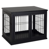 Dog Crate Furniture, 32 Inch Wide Small Medium Dog Cage, End Table With 2 Doors, Puppy Kennel, Black .