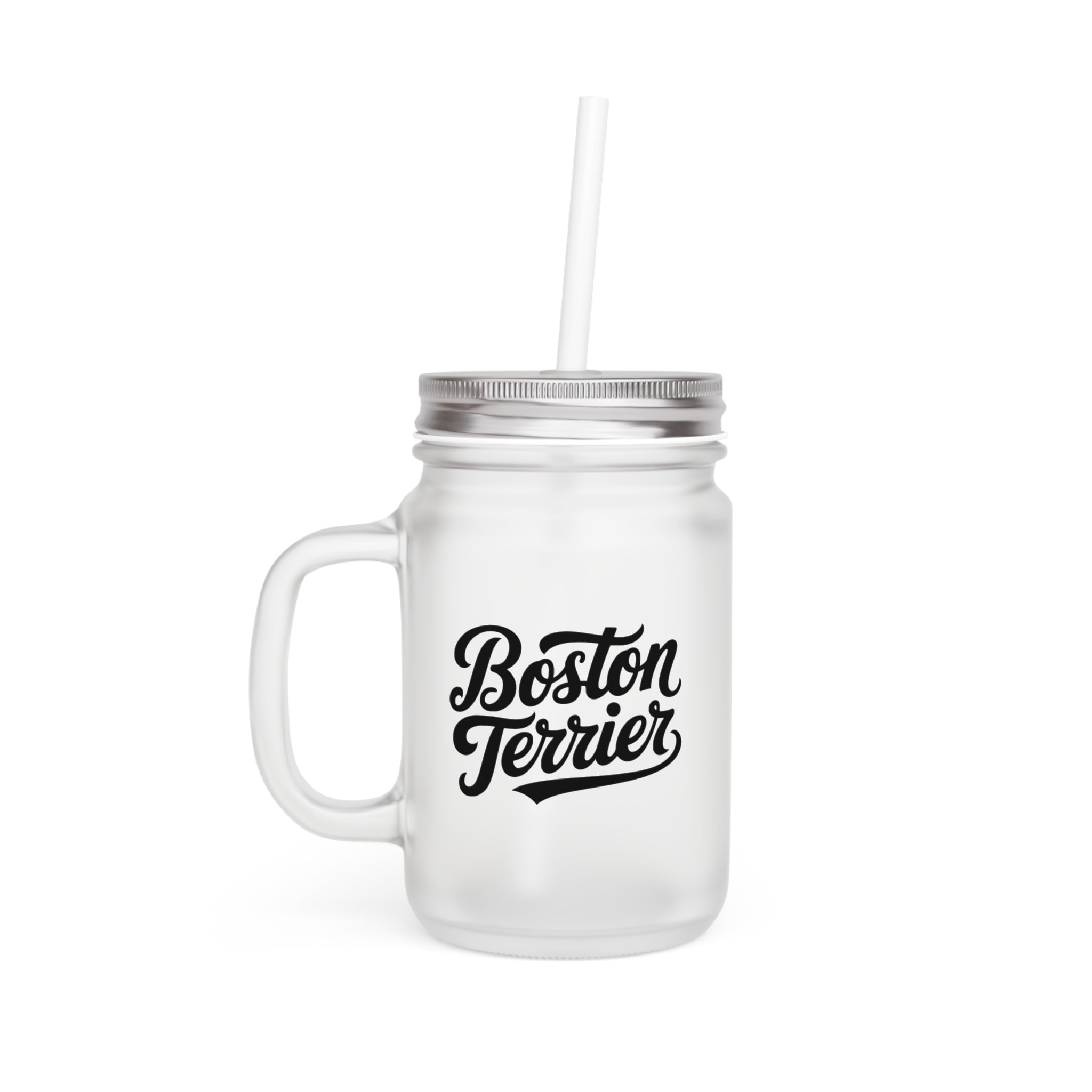 Boston Terrier Mason Jar with Straw