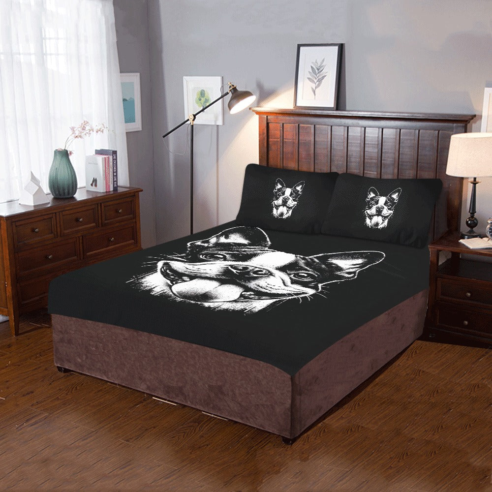 Grungy Boston Terrier Tongue Out 3-Piece Bedding Set