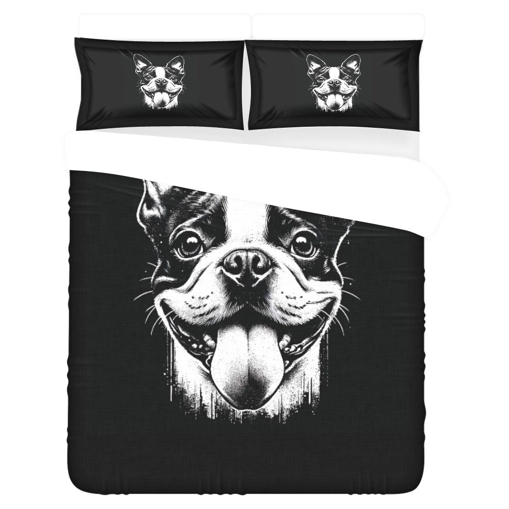 Grungy Boston Terrier Tongue Out 3-Piece Bedding Set