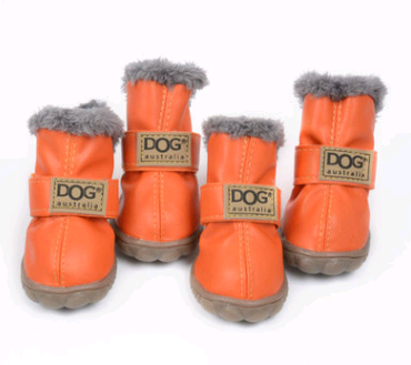 Leather Dog Snow Boots With Fur Lining To Keep Paws Warm