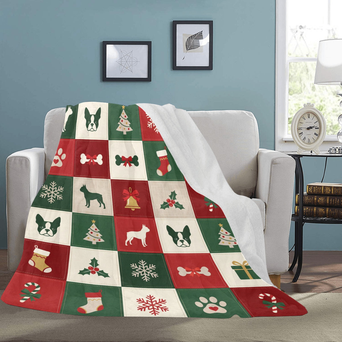 Boston Terrier Christmas Patchwork Ultra-Soft Micro Fleece Blanket