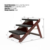 Wood Pet Stairs Foldable 3 Levels Dog Stairs & Ramp Perfect For Beds, Sofa And Cars - Brown