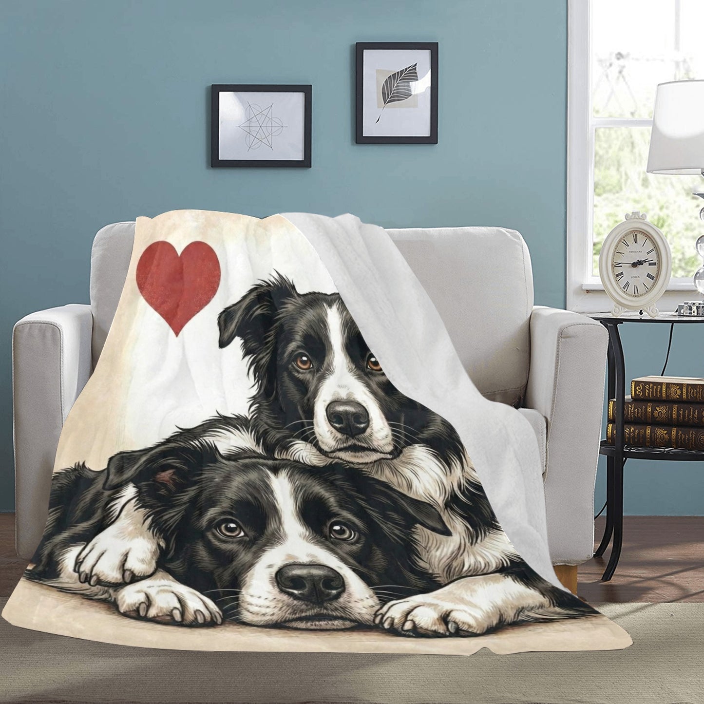 Two Border Collies Love Portrait Ultra-Soft Micro Fleece Blanket .