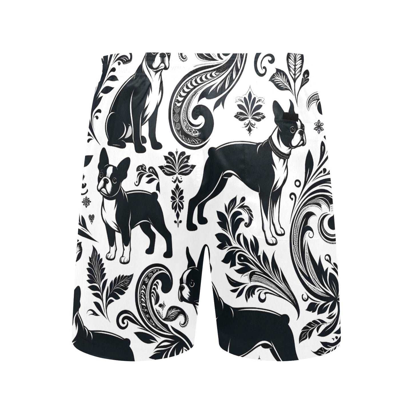Paisley Boston Terrier Dogs Men's Mid-Length Beach Shorts