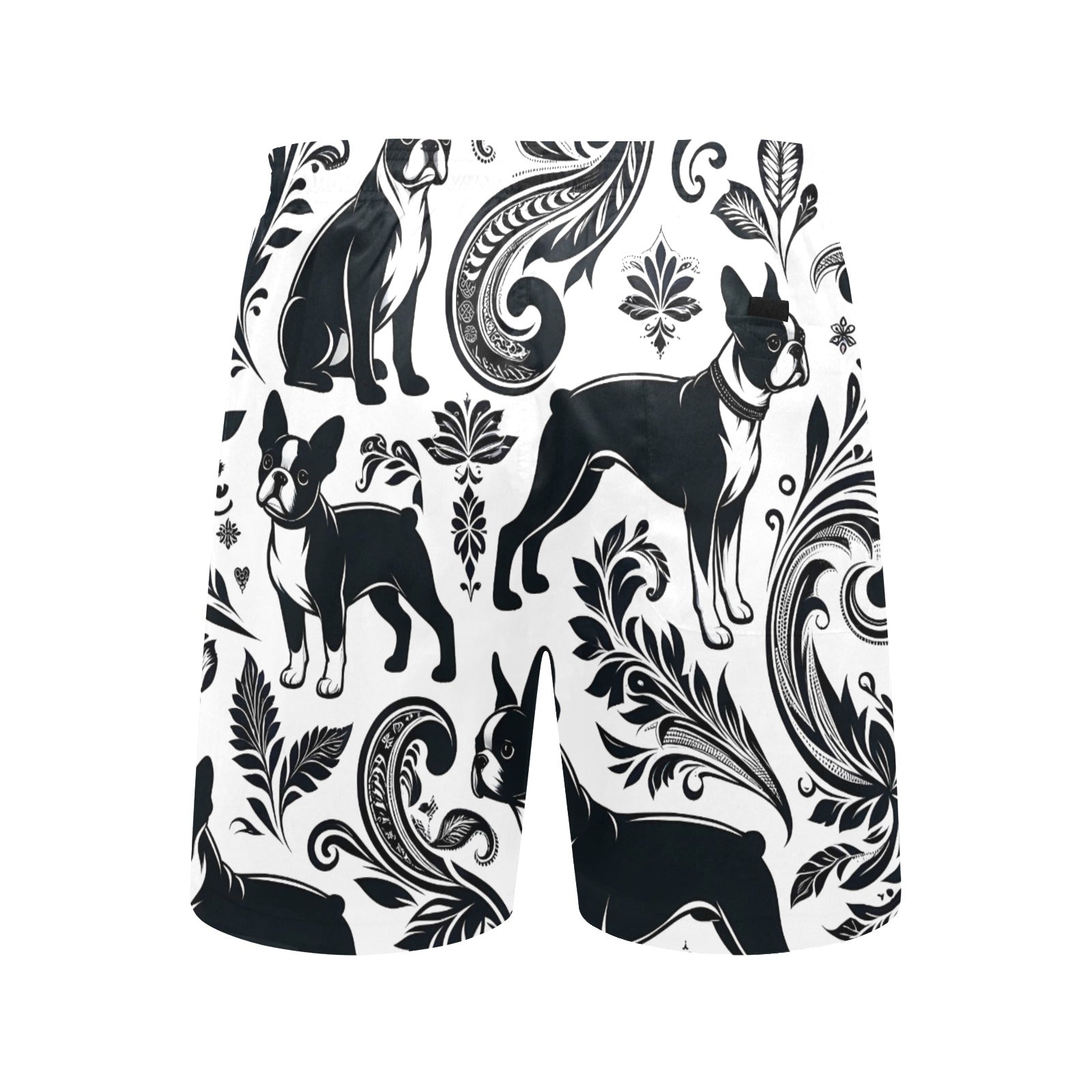 Paisley Boston Terrier Dogs Men's Mid-Length Beach Shorts