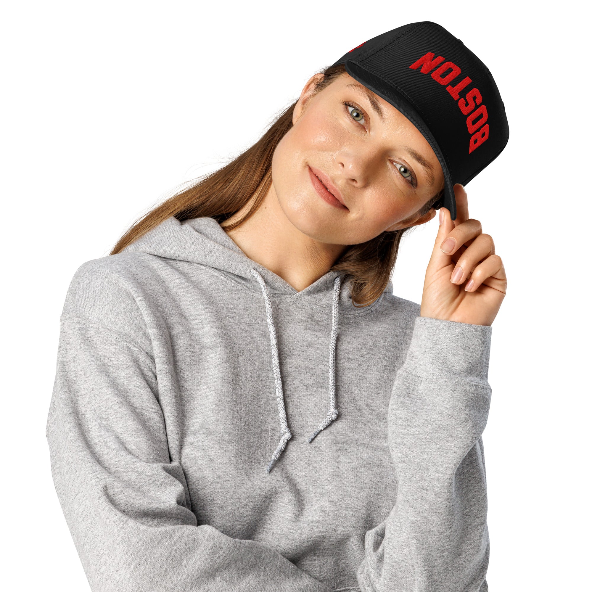 Boston Upside Down with Paw Print Embroidered 5 Panel Baseball Cap . Black