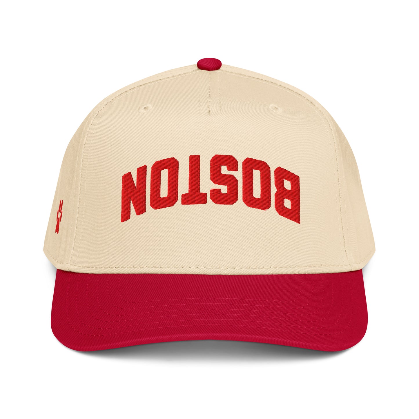 Boston Upside Down with Paw Print Embroidered 5 Panel Baseball Cap .