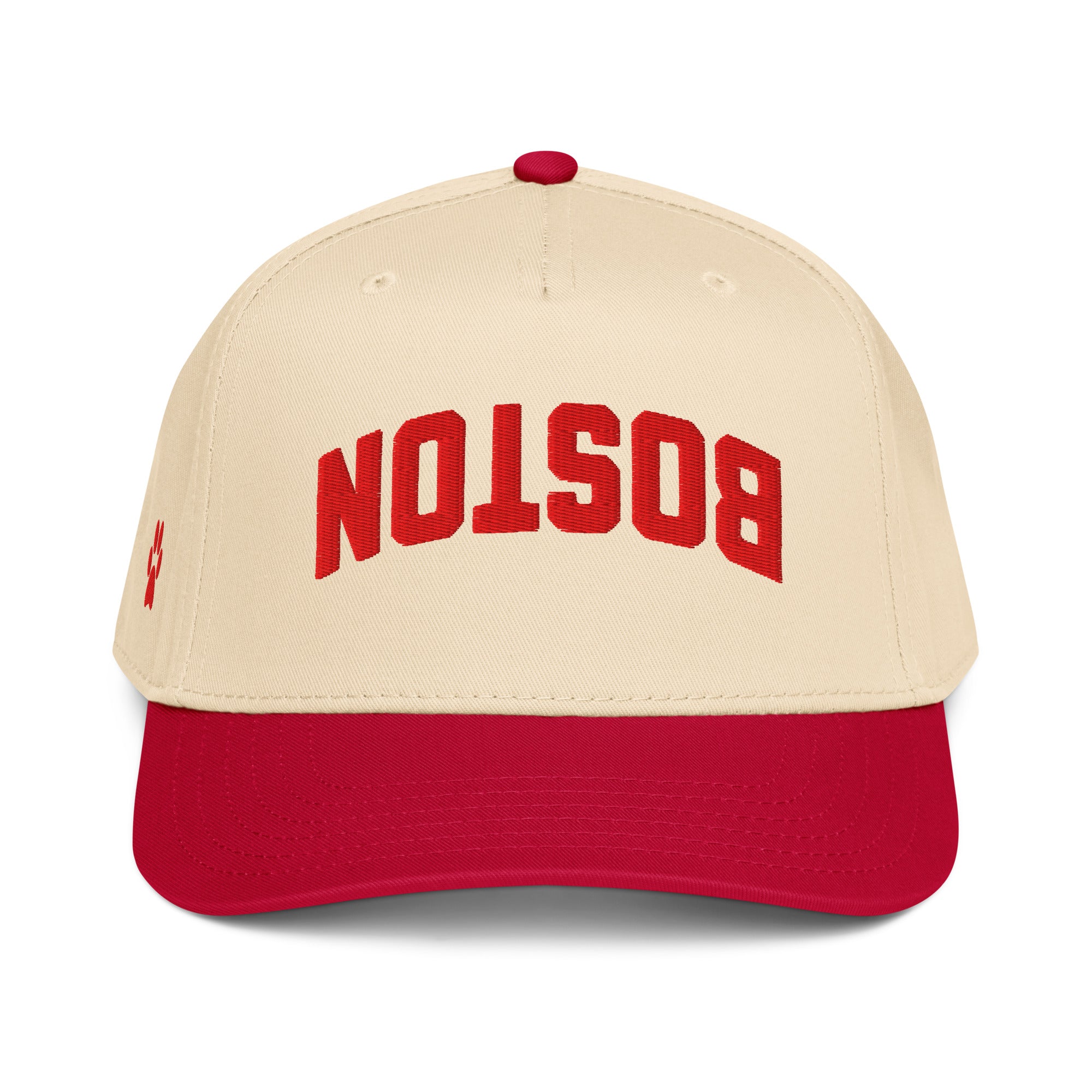 Boston Upside Down with Paw Print Embroidered 5 Panel Baseball Cap .