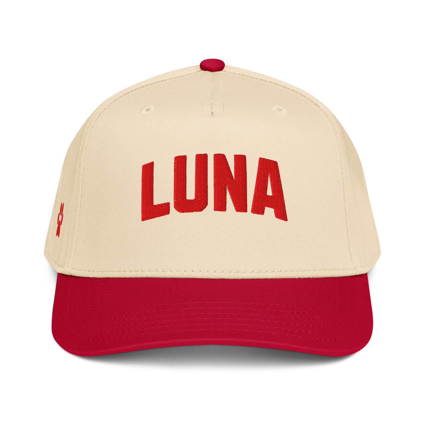 Custom Dog Name with Paw Print Embroidered 5 Panel Baseball Cap .