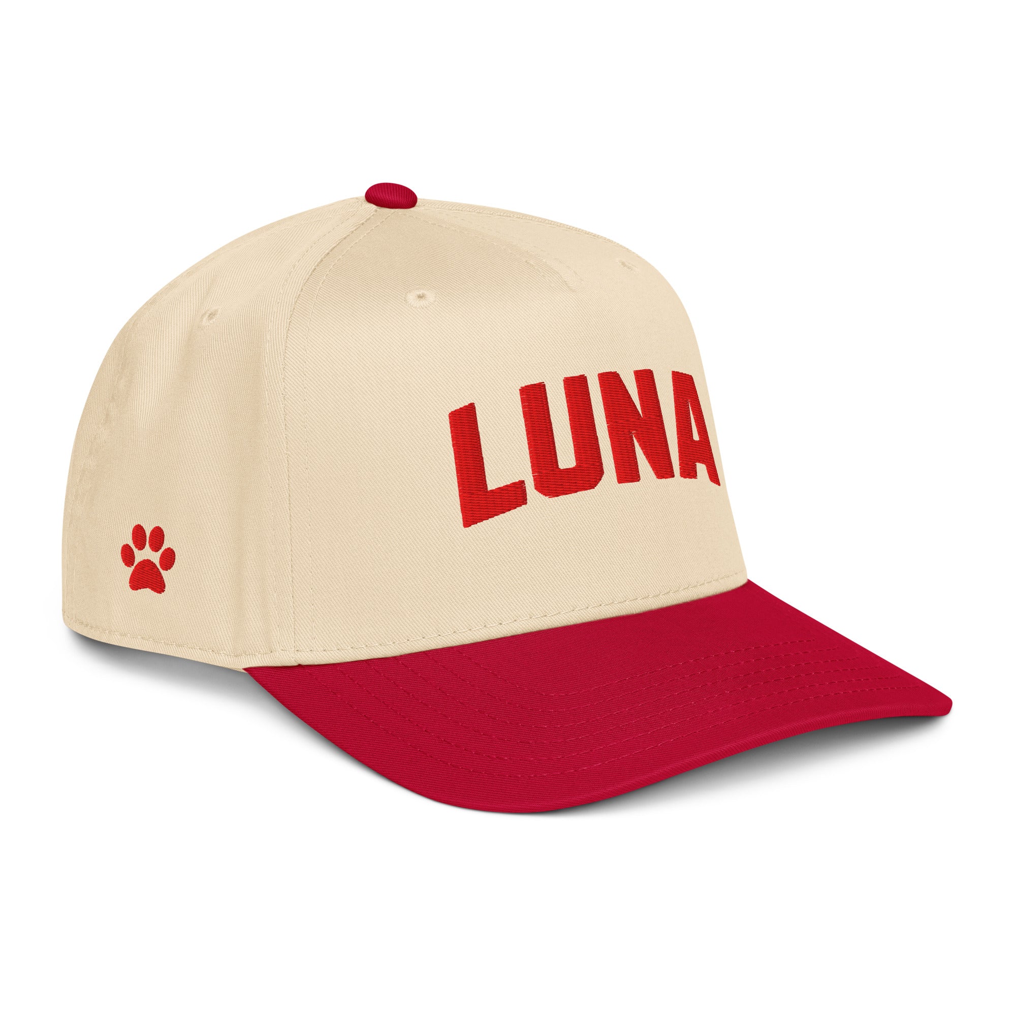 Custom Dog Name with Paw Print Embroidered 5 Panel Baseball Cap .