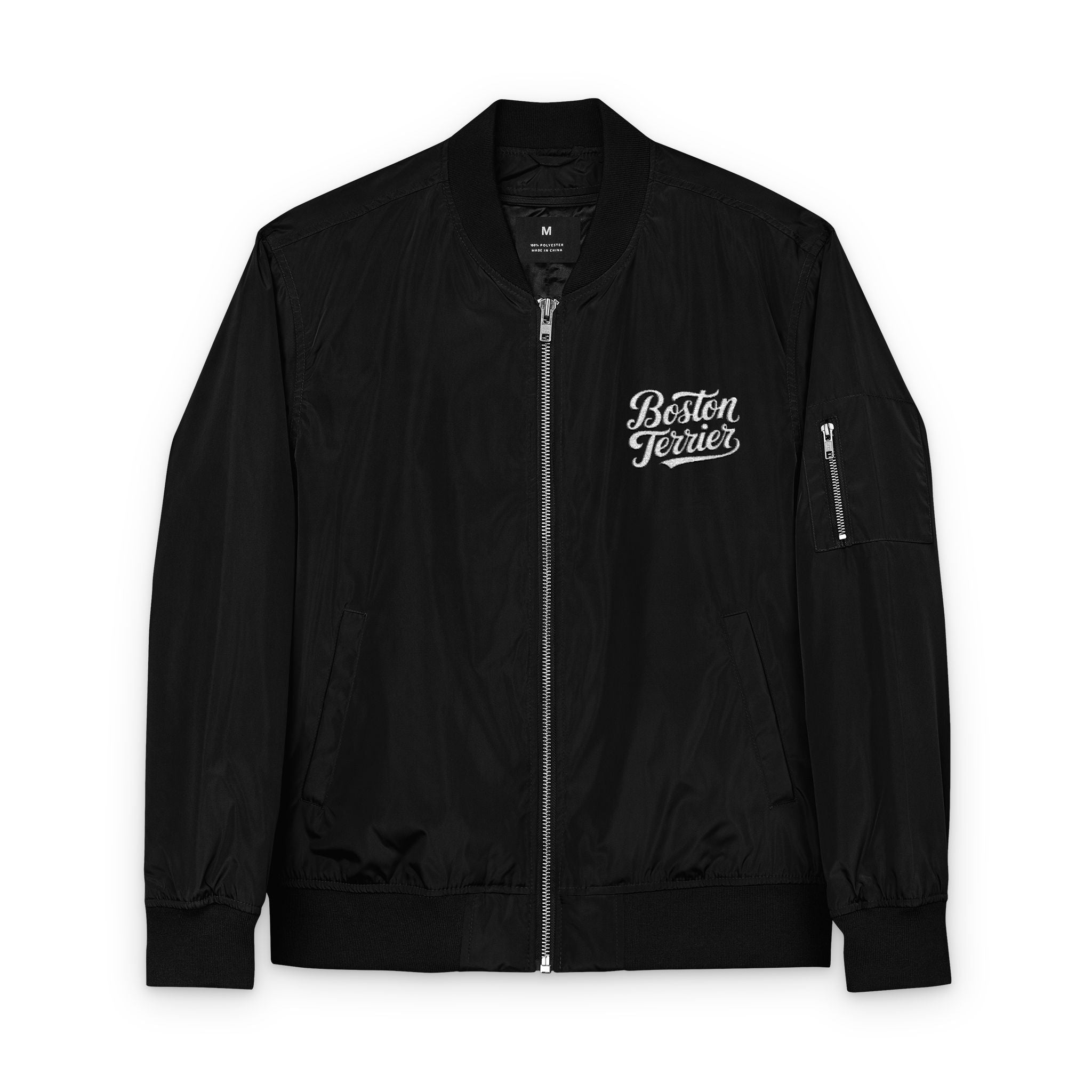 Eco-Friendly Recycled Bomber Jacket with Boston Terrier Embroidery