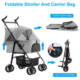 4-Wheels Pet Stroller Foldable Carrier With Removable Liner and Storage Basket