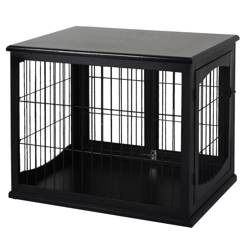 Dog Crate Furniture, 32 Inch Wide Small Medium Dog Cage, End Table With 2 Doors, Puppy Kennel, Black .