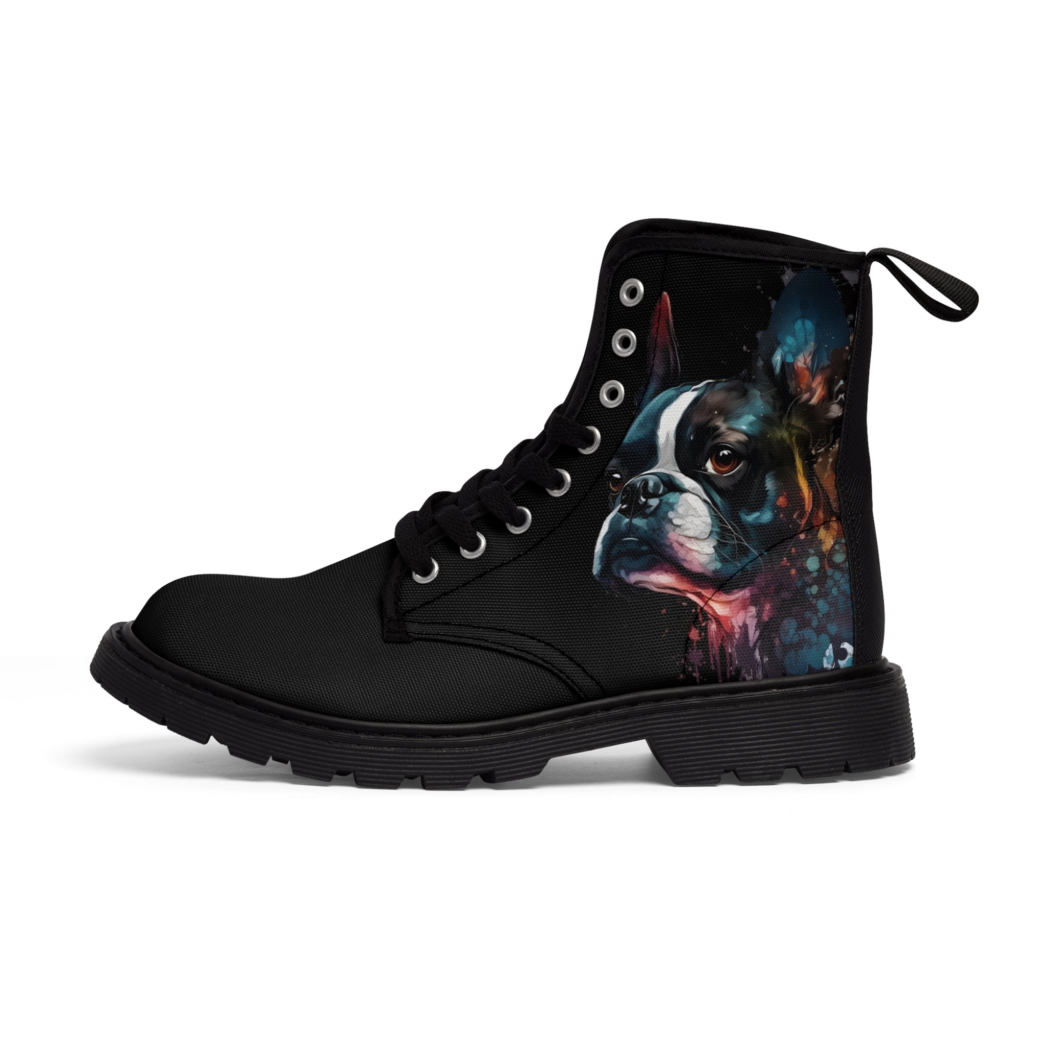 Boston Terrier Art - Men's Martin Canvas Boots