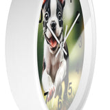 Playful Boston Terrier Puppy Wall Clock