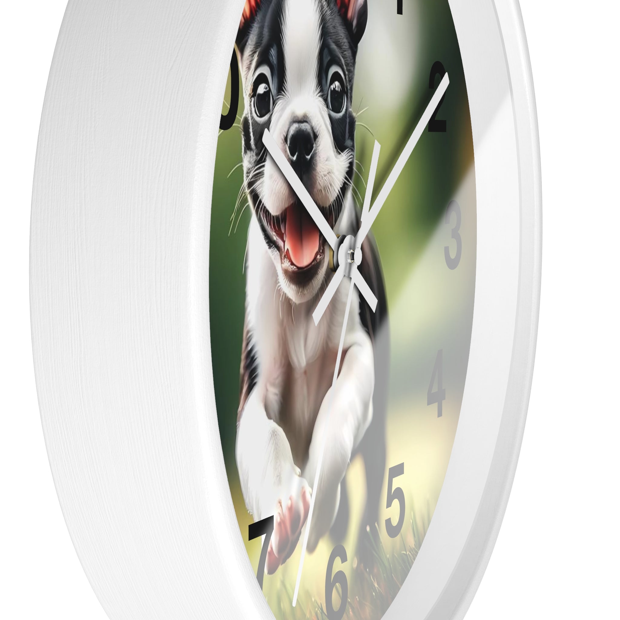 Playful Boston Terrier Puppy Wall Clock