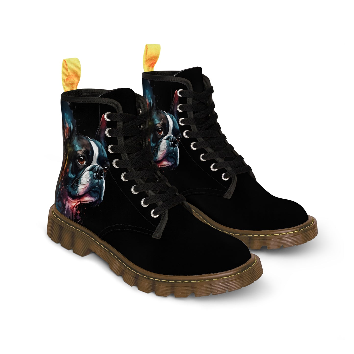 Boston Terrier Art - Men's Martin Canvas Boots