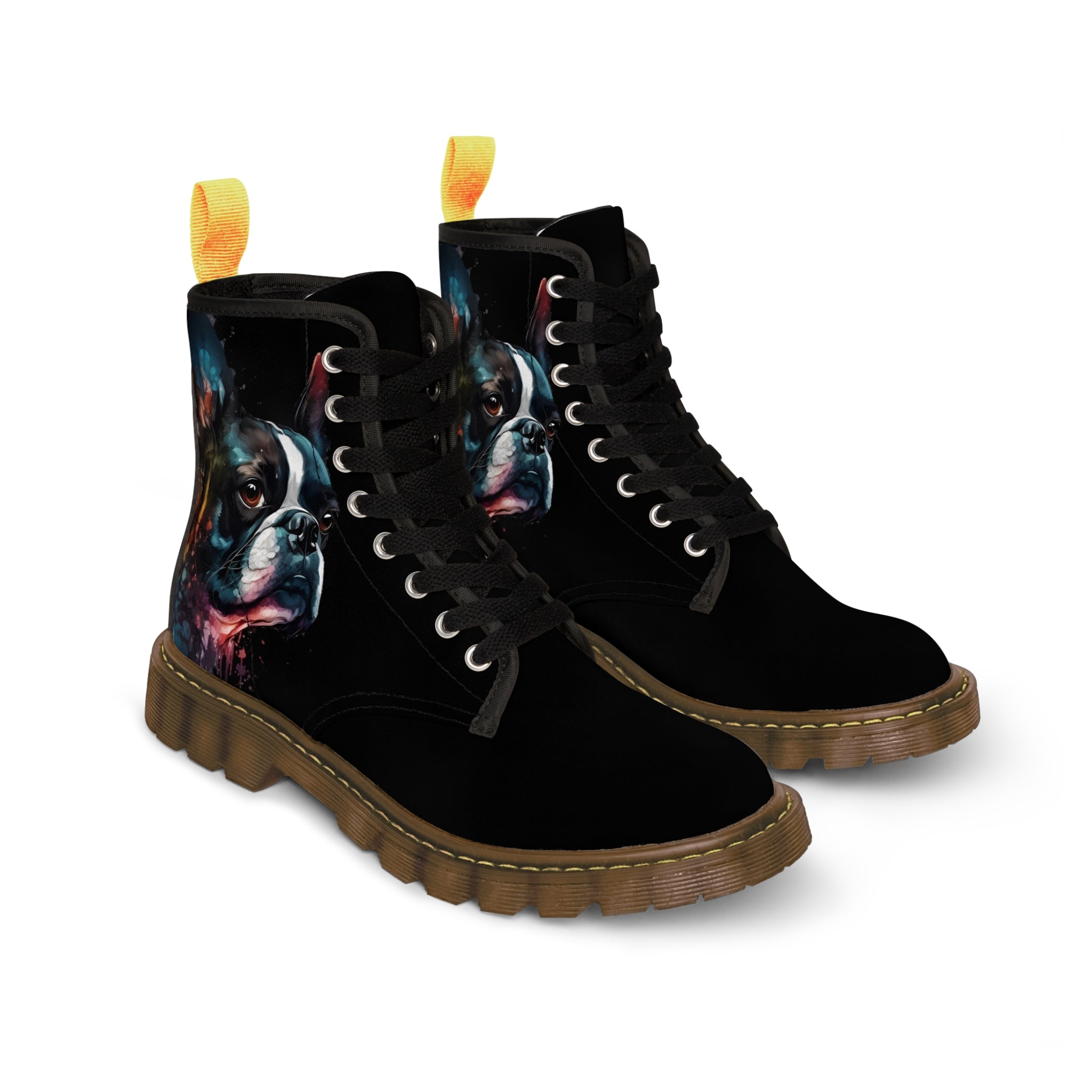 Boston Terrier Art - Men's Martin Canvas Boots