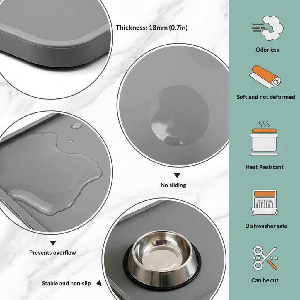 Premium Waterproof Silicone Pet Feeding Mat – Non-Slip Food & Water Bowl Protector for Dogs & Cats .
