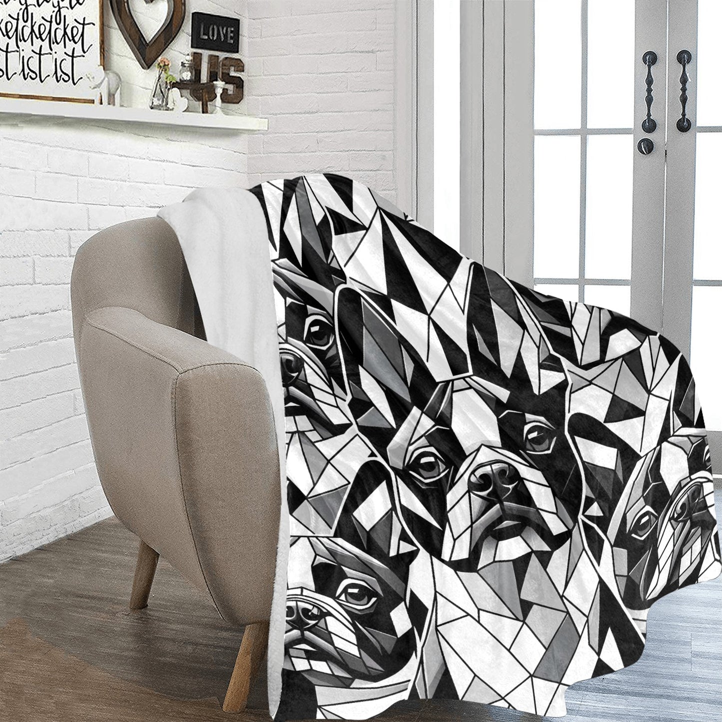 Black And White Origami Boston Terrier Dogs Ultra-Soft Micro Fleece Blanket