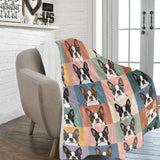 Pop Art Style Colored Boston Terriers Modern Tiles Pattern Ultra-Soft Micro Fleece Blanket .