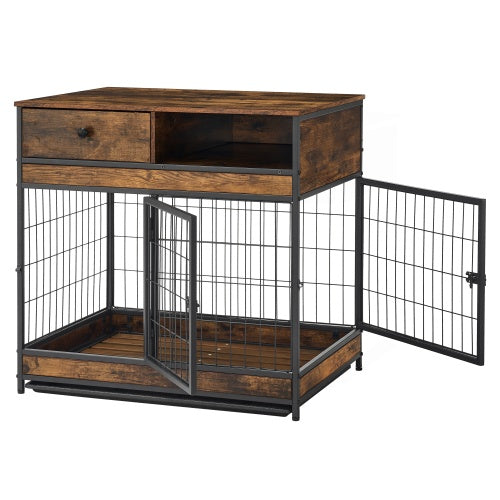 Furniture Dog Crate Double Door - Rustic Brown